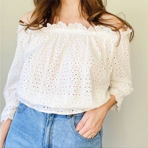 H&M Divided White Eyelet 3/4 Balloon
Sleeve Off Shoulder Blouse Top